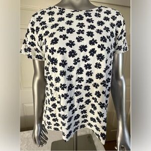 J. Crew T Shirt Navy Blue Floral Short Sleeve Collector Tee Womens Size Medium